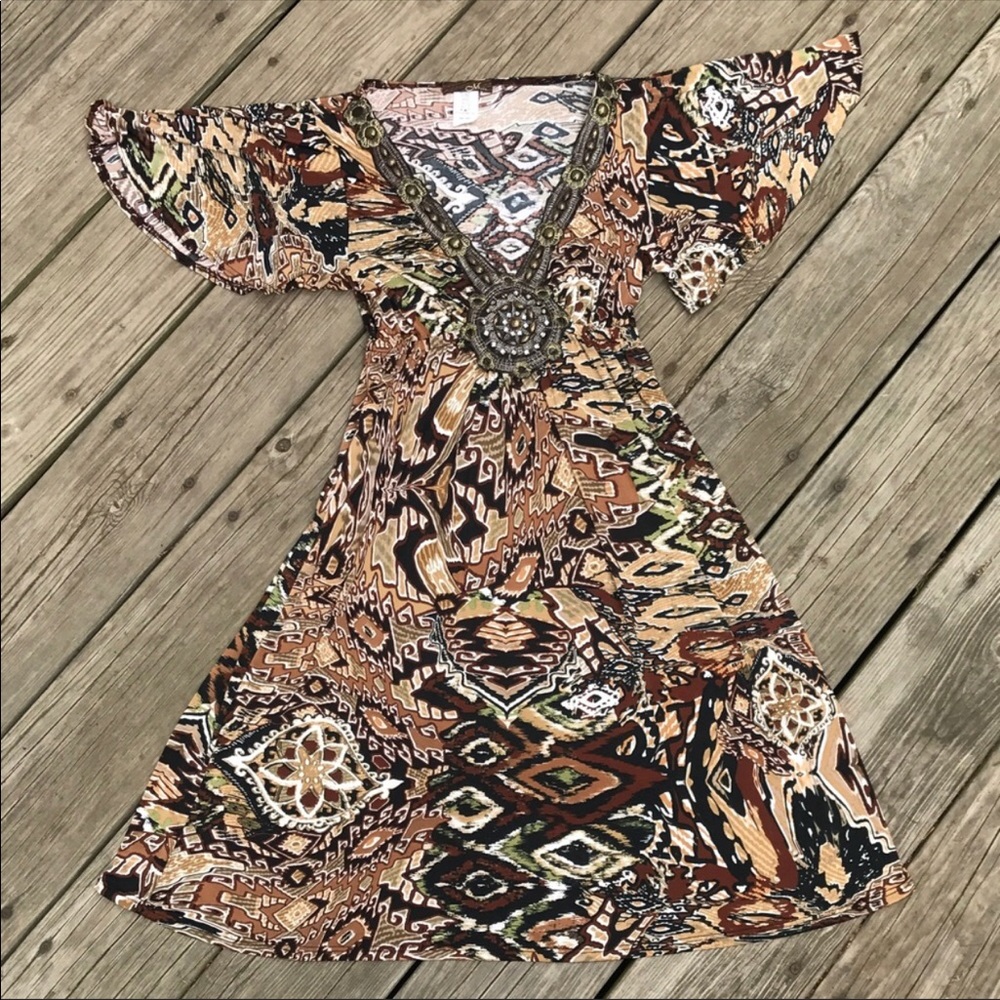 MonAme USA flouncy bohemian short sleeve dress